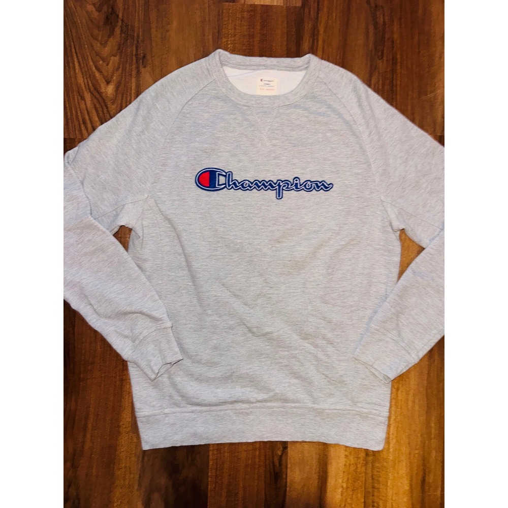 Vintage Champion Mens Script Logo Crewneck Sweatshirt Heather Gray Medium